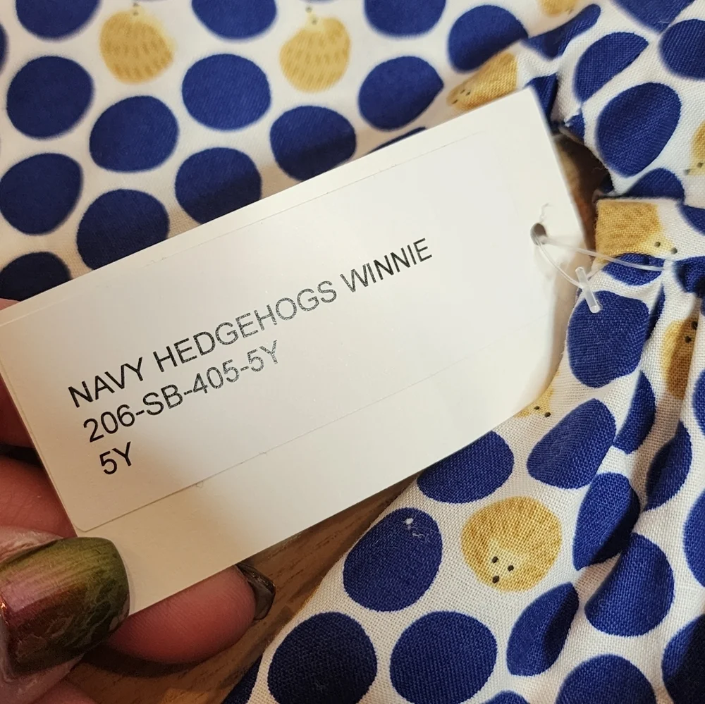 NWT Smiling Button Hedgehog Navy Polka Dot Cotton Dress Pockets‎ Size 5